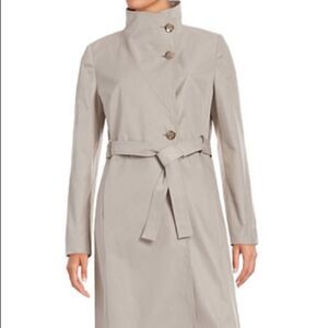 Ivanka Trump Belted Stand Collar Trench Coat-BEIGE-Medium